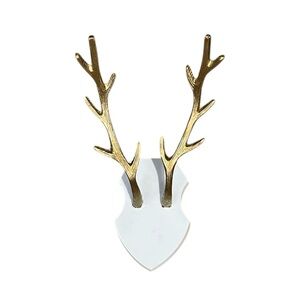 Cast Iron Deer/Buck Antlers Gold Painted on White Painted Metal Plaque